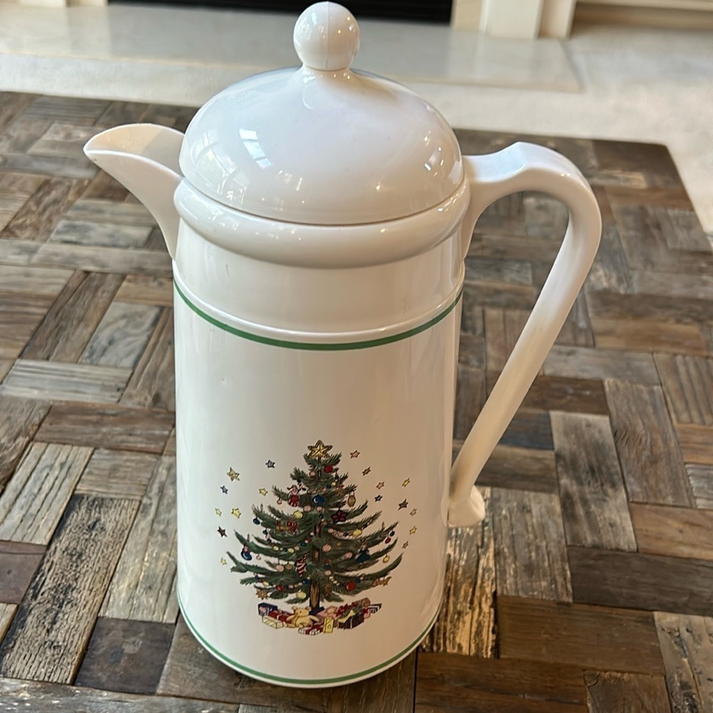 Nikko Christmas Carafe Happy Holidays Pitcher Thermos Hot Cold